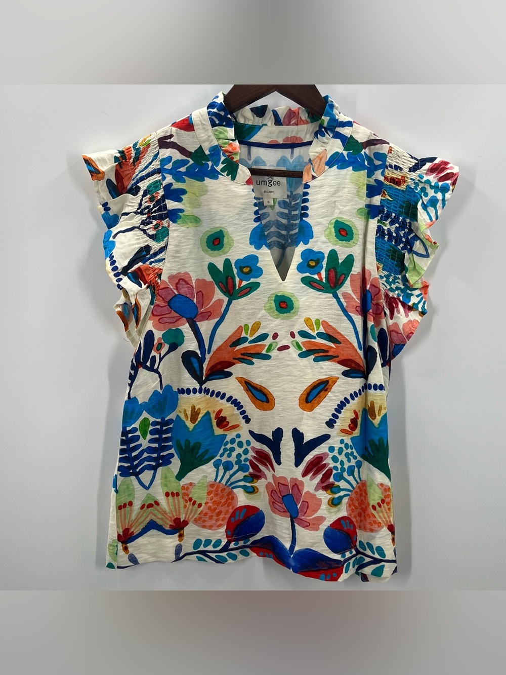 335 Umgee Multicolor Floral V-Neck Flutter Sleeve Blouse
